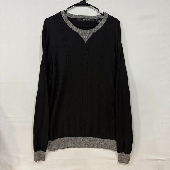 Sean John Cable Knit Sweater Men's XXL‎ Black Gray Crewneck Long Sleeve - Picture 1 of 6